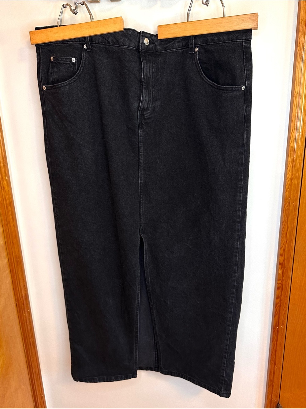 ASOS Curve cotton denim 90s midi maxi skirt in washed black, Size 18